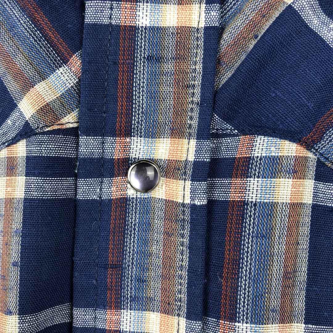 70s-80'S Levi's Tapered Check Pattern Long-Sleeve Western Shirt, Made in USA, Men's Size M (approx.) polyester blue type Vintage Second Hand