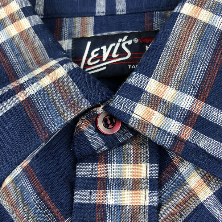 70s-80'S Levi's Tapered Check Pattern Long-Sleeve Western Shirt, Made in USA, Men's Size M (approx.) polyester blue type Vintage Second Hand