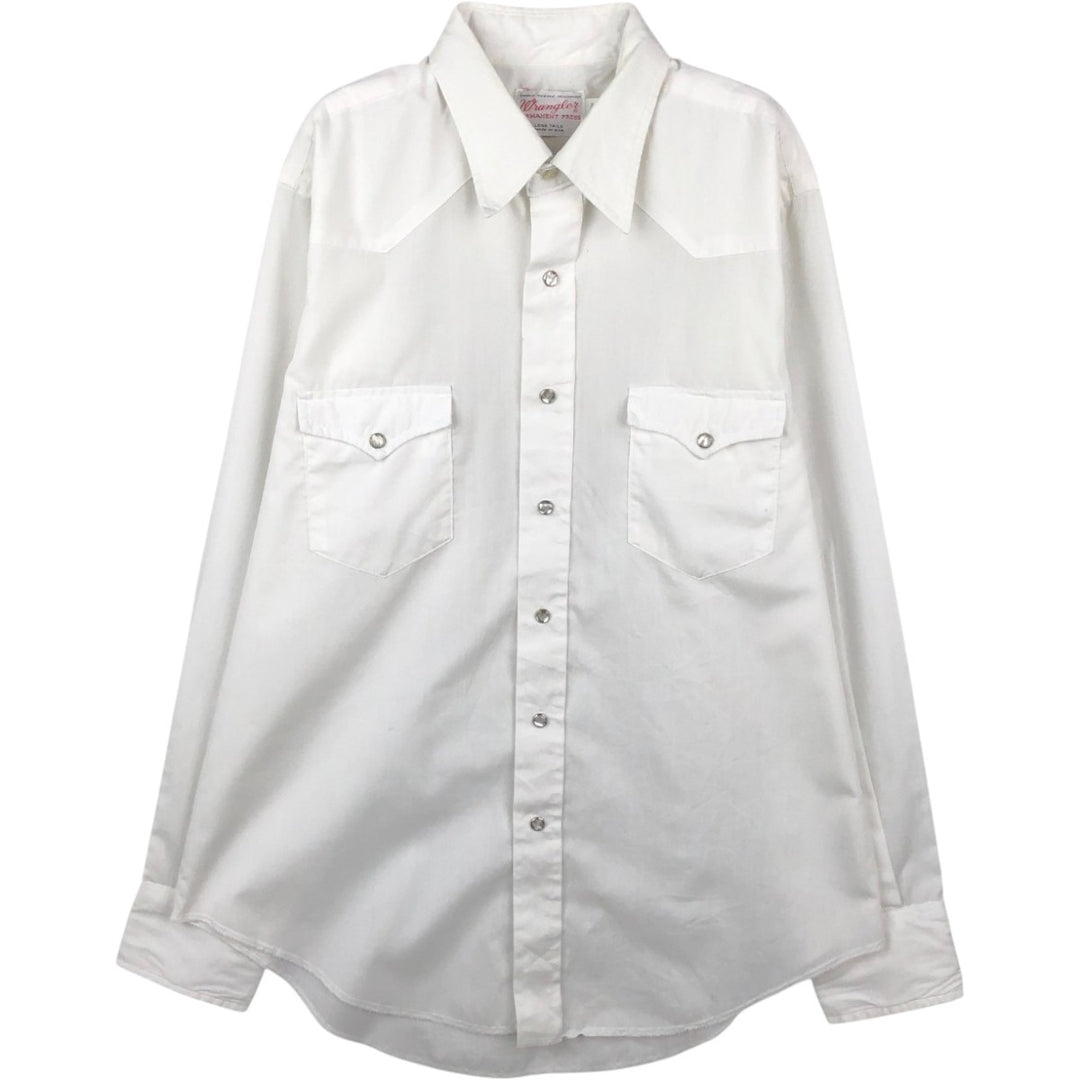 1970'S Wrangler Long-Sleeve Western Shirt, Made in USA, Men's Size L (Equivalent), Vintage polyester white type Vintage Second Hand