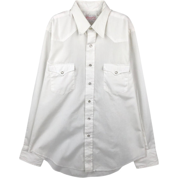 1970'S Wrangler Long-Sleeve Western Shirt, Made in USA, Men's Size L (Equivalent), Vintage polyester white type Vintage Second Hand