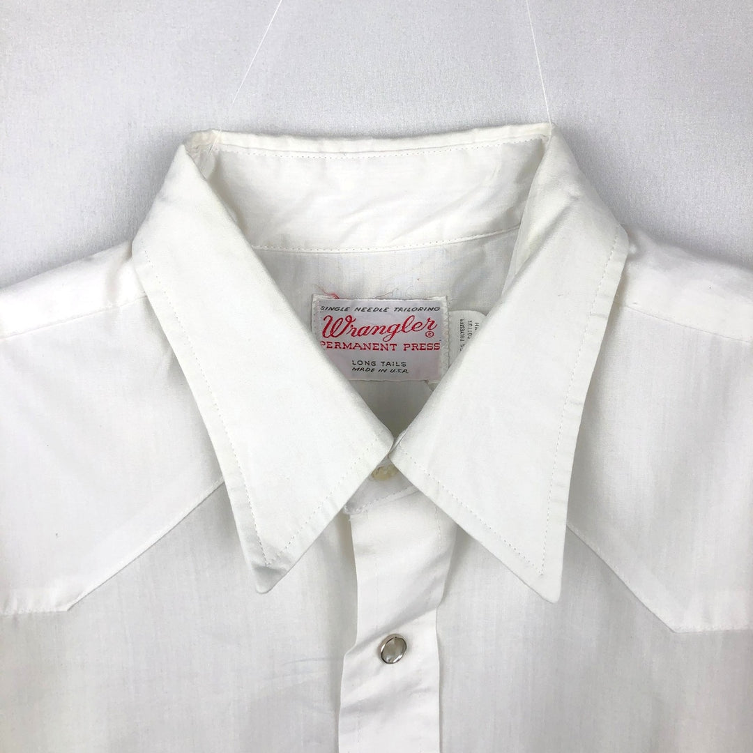 1970'S Wrangler Long-Sleeve Western Shirt, Made in USA, Men's Size L (Equivalent), Vintage polyester white type Vintage Second Hand