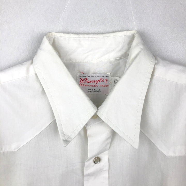 1970'S Wrangler Long-Sleeve Western Shirt, Made in USA, Men's Size L (Equivalent), Vintage polyester white type Vintage Second Hand