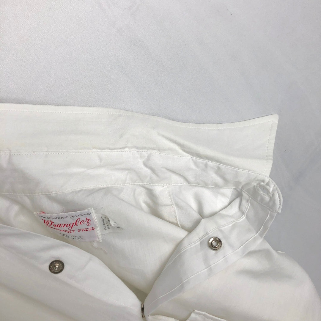 1970'S Wrangler Long-Sleeve Western Shirt, Made in USA, Men's Size L (Equivalent), Vintage polyester white type Vintage Second Hand