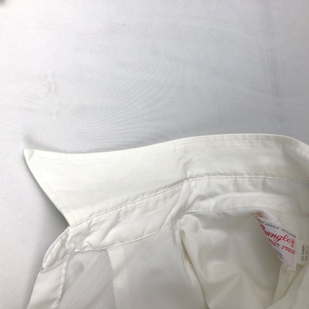 1970'S Wrangler Long-Sleeve Western Shirt, Made in USA, Men's Size L (Equivalent), Vintage polyester white type Vintage Second Hand