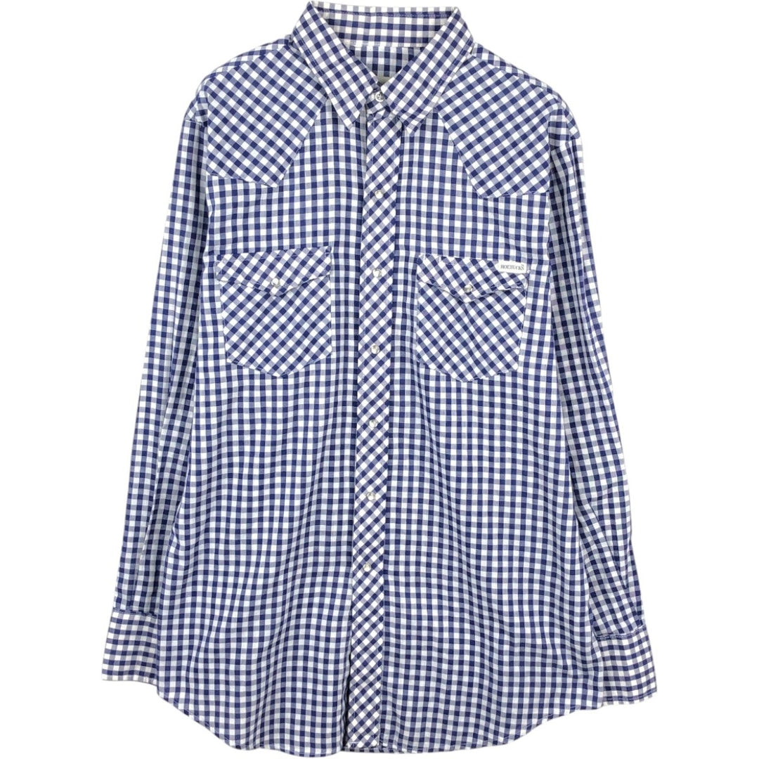 Sears ROEBUCKS Check Pattern Gingham Check Long Sleeve Western Shirt, Made in USA, Men's Size L (Equivalent), Vintage unclear navy blue type Vintage Second Hand