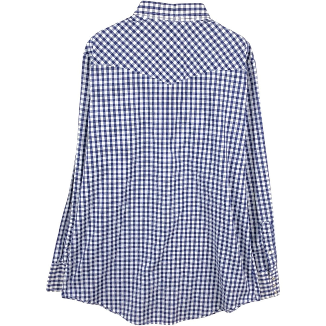 Sears ROEBUCKS Check Pattern Gingham Check Long Sleeve Western Shirt, Made in USA, Men's Size L (Equivalent), Vintage unclear navy blue type Vintage Second Hand