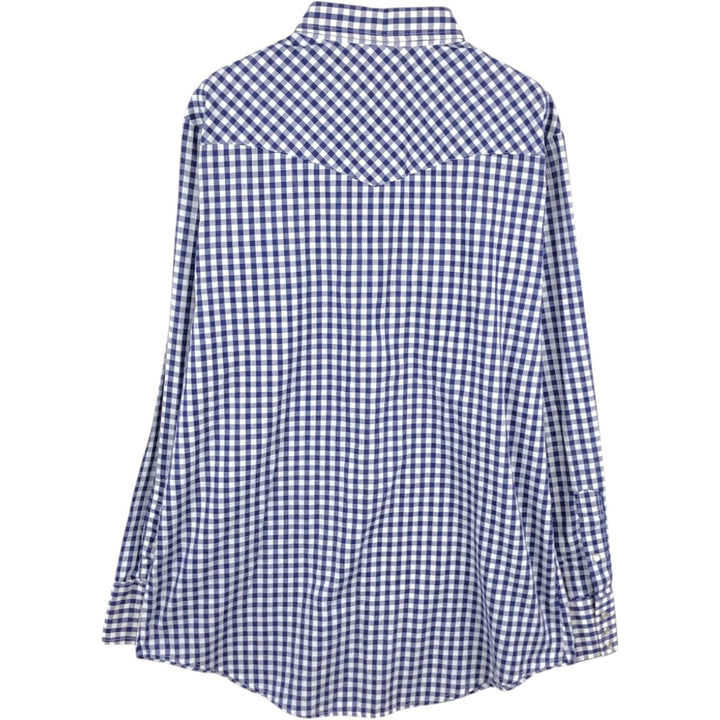 Sears ROEBUCKS Check Pattern Gingham Check Long Sleeve Western Shirt, Made in USA, Men's Size L (Equivalent), Vintage unclear navy blue type Vintage Second Hand
