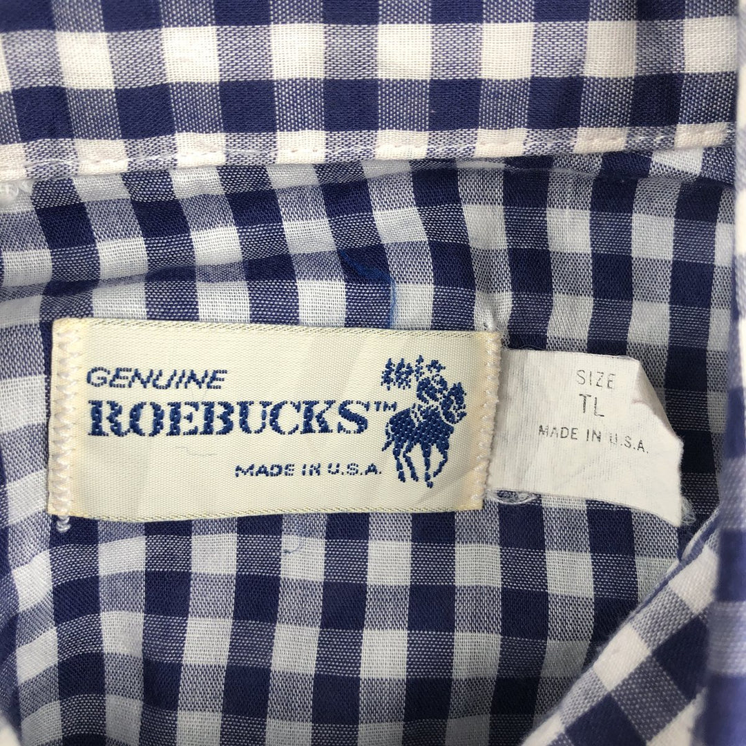 Sears ROEBUCKS Check Pattern Gingham Check Long Sleeve Western Shirt, Made in USA, Men's Size L (Equivalent), Vintage unclear navy blue type Vintage Second Hand