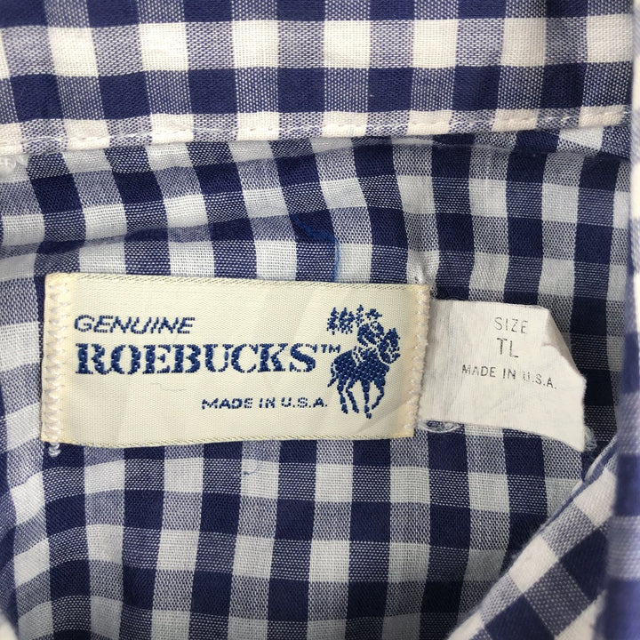 Sears ROEBUCKS Check Pattern Gingham Check Long Sleeve Western Shirt, Made in USA, Men's Size L (Equivalent), Vintage unclear navy blue type Vintage Second Hand
