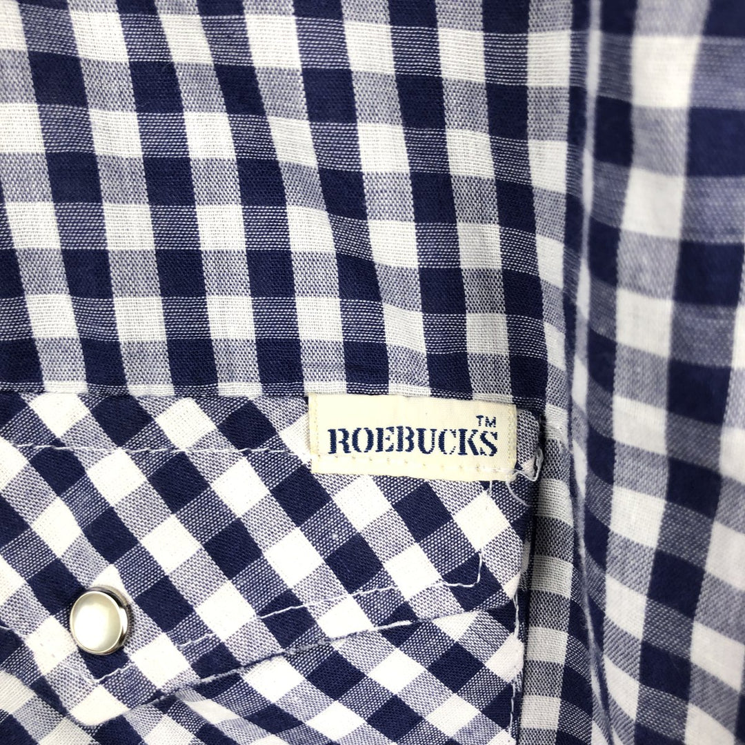 Sears ROEBUCKS Check Pattern Gingham Check Long Sleeve Western Shirt, Made in USA, Men's Size L (Equivalent), Vintage unclear navy blue type Vintage Second Hand