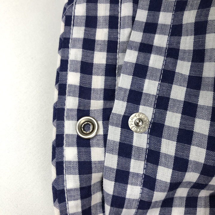 Sears ROEBUCKS Check Pattern Gingham Check Long Sleeve Western Shirt, Made in USA, Men's Size L (Equivalent), Vintage unclear navy blue type Vintage Second Hand