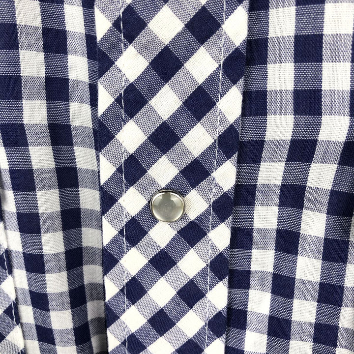 Sears ROEBUCKS Check Pattern Gingham Check Long Sleeve Western Shirt, Made in USA, Men's Size L (Equivalent), Vintage unclear navy blue type Vintage Second Hand
