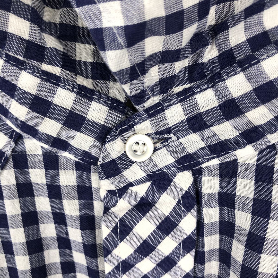 Sears ROEBUCKS Check Pattern Gingham Check Long Sleeve Western Shirt, Made in USA, Men's Size L (Equivalent), Vintage unclear navy blue type Vintage Second Hand