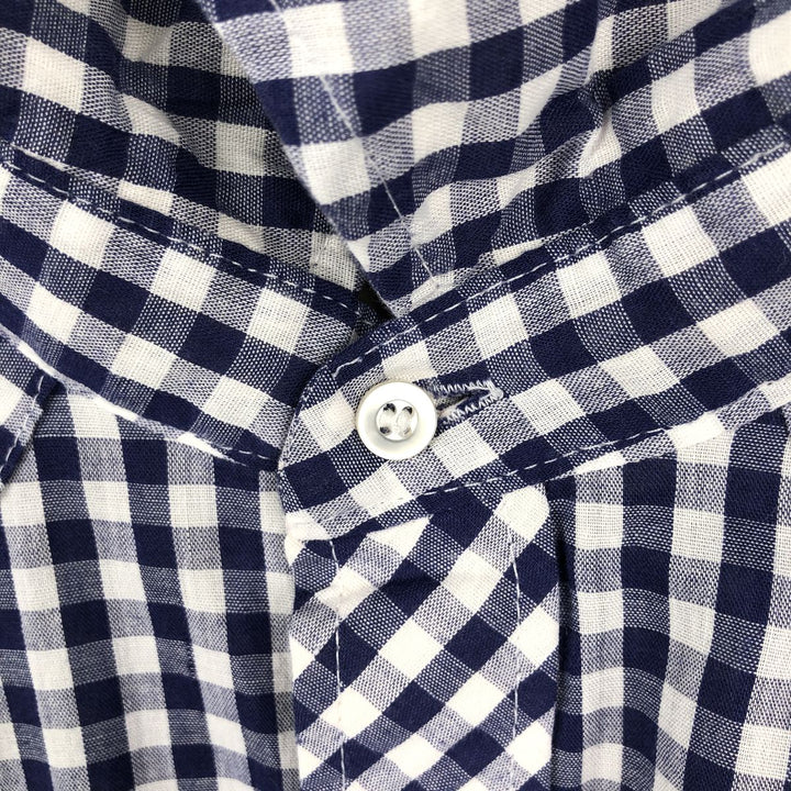 Sears ROEBUCKS Check Pattern Gingham Check Long Sleeve Western Shirt, Made in USA, Men's Size L (Equivalent), Vintage unclear navy blue type Vintage Second Hand