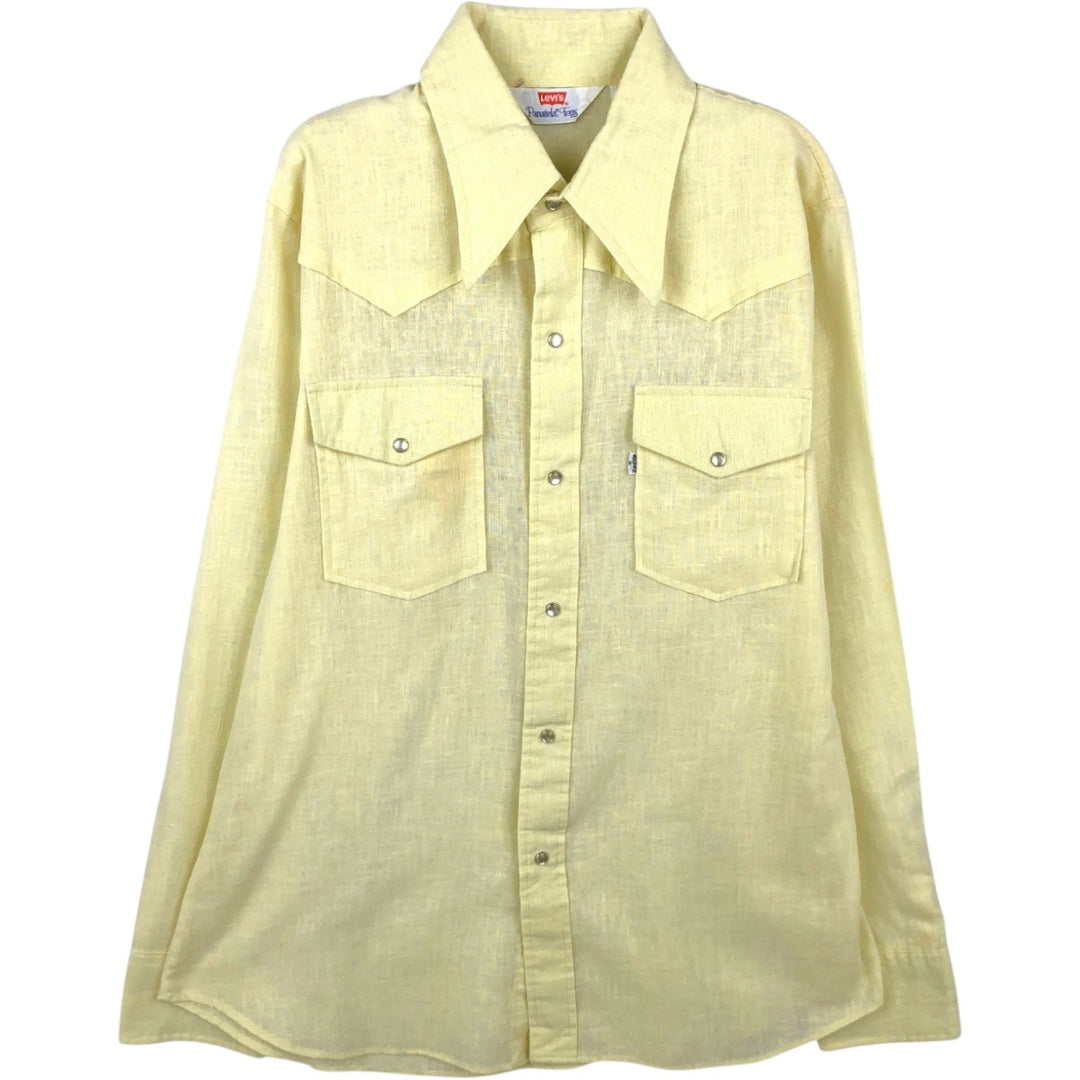 1970'S Levi's PANATELA TOPS Long-Sleeve Western Shirt, Men's Size L (approx.), Vintage unclear yellow type Vintage Second Hand