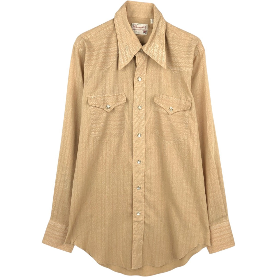1970'S Wrangler all-over print long-sleeved Western shirt, made in USA, men's size M equivalent, vintage. unclear brick settler Vintage Second Hand