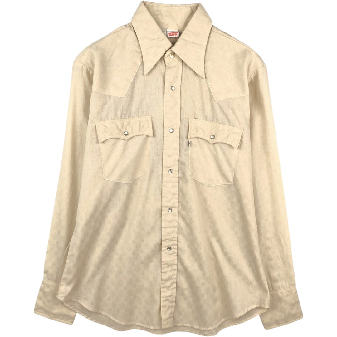 Levi's all-over print long-sleeved Western shirt, made in USA, men's size L equivalent. polyester Beige type Vintage Second Hand