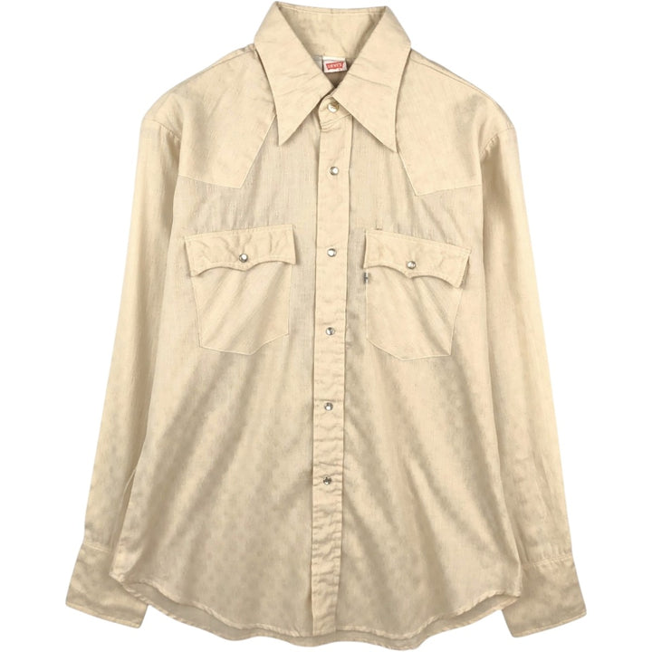 Levi's all-over print long-sleeved Western shirt, made in USA, men's size L equivalent. polyester Beige type Vintage Second Hand