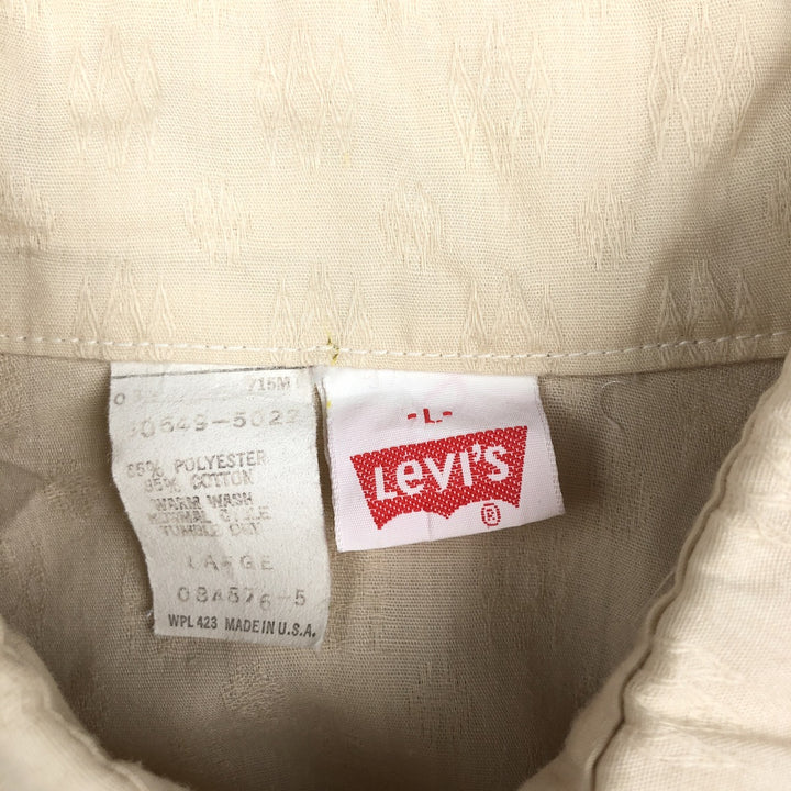 Levi's all-over print long-sleeved Western shirt, made in USA, men's size L equivalent. polyester Beige type Vintage Second Hand