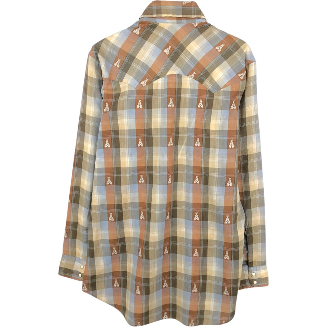 70s-80'S Levi's Regular Fit Long-Sleeve Western Shirt with All-Over Check Pattern, Men's Size M (Equivalent), Vintage unclear Beige type Vintage Second Hand