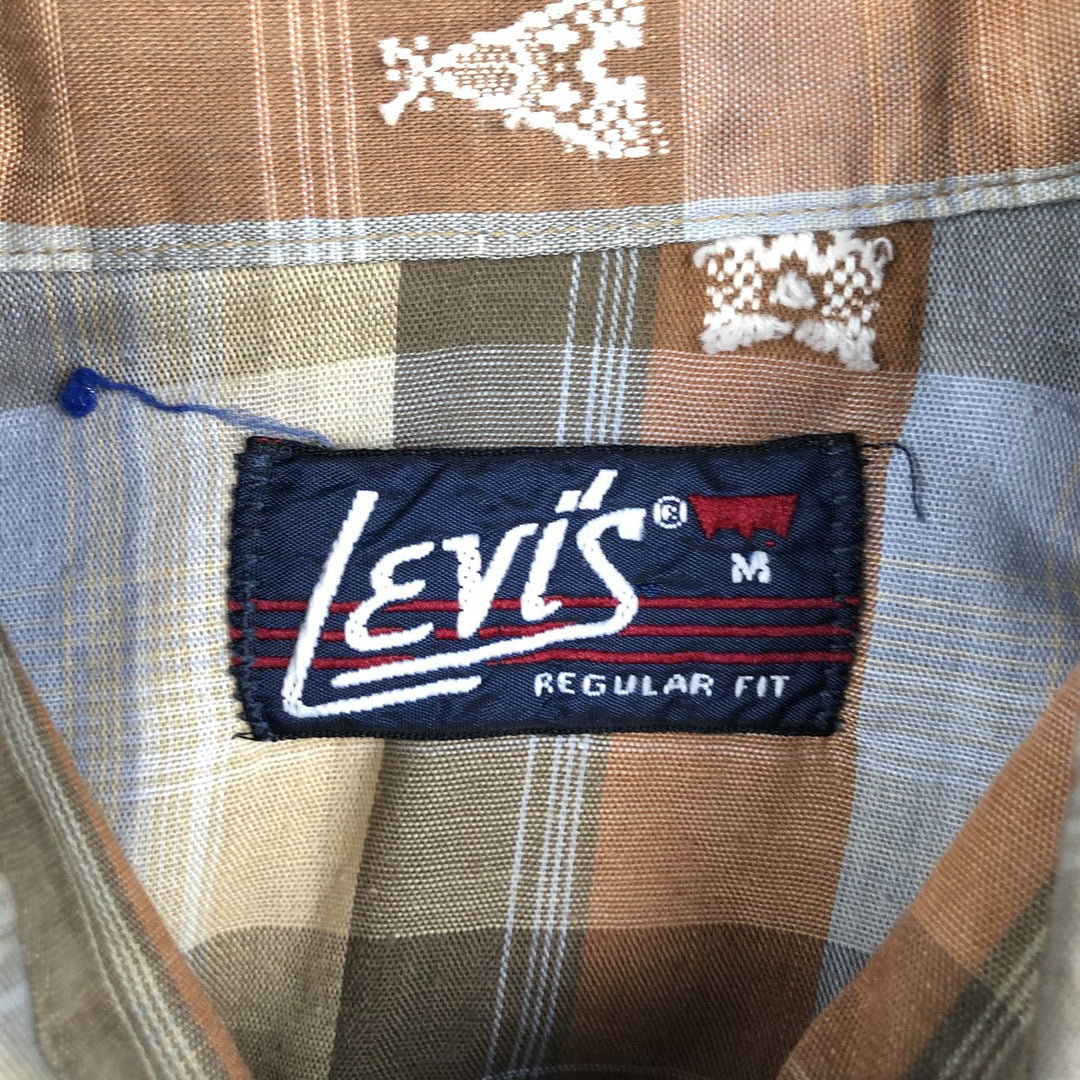 70s-80'S Levi's Regular Fit Long-Sleeve Western Shirt with All-Over Check Pattern, Men's Size M (Equivalent), Vintage unclear Beige type Vintage Second Hand