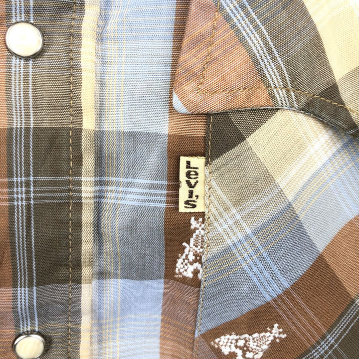 70s-80'S Levi's Regular Fit Long-Sleeve Western Shirt with All-Over Check Pattern, Men's Size M (Equivalent), Vintage unclear Beige type Vintage Second Hand