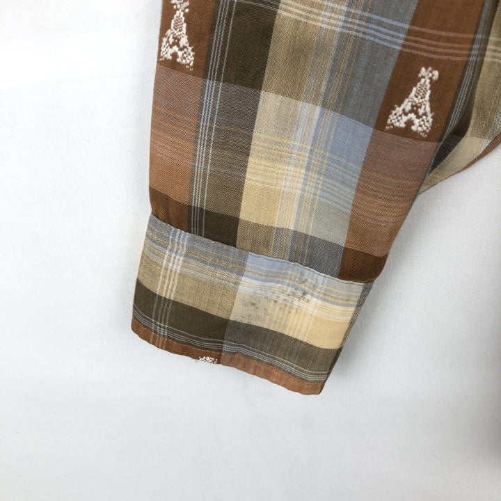 70s-80'S Levi's Regular Fit Long-Sleeve Western Shirt with All-Over Check Pattern, Men's Size M (Equivalent), Vintage unclear Beige type Vintage Second Hand