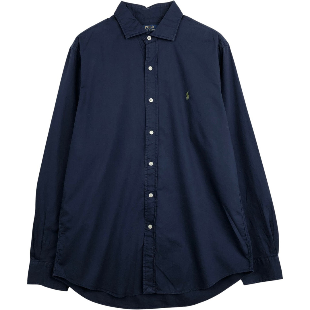 Ralph Lauren POLO RALPH LAUREN Wide Collar Long Sleeve Cotton Shirt, Men's Size L (approx.) cotton navy blue type Vintage Second Hand