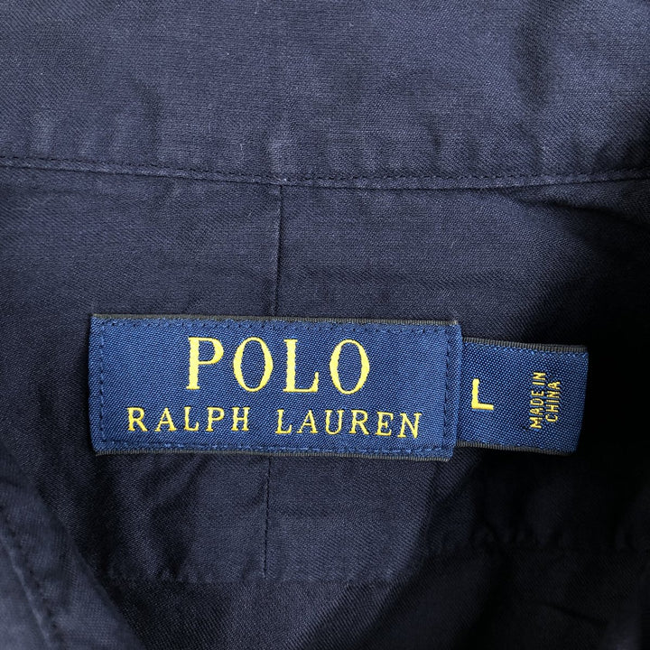 Ralph Lauren POLO RALPH LAUREN Wide Collar Long Sleeve Cotton Shirt, Men's Size L (approx.) cotton navy blue type Vintage Second Hand