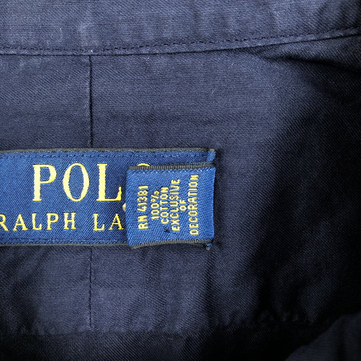Ralph Lauren POLO RALPH LAUREN Wide Collar Long Sleeve Cotton Shirt, Men's Size L (approx.) cotton navy blue type Vintage Second Hand