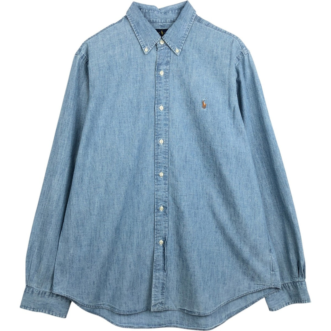 Ralph Lauren button-down long-sleeve chambray shirt, men's size XL (approx.) cotton Blue type light blue Vintage Second Hand