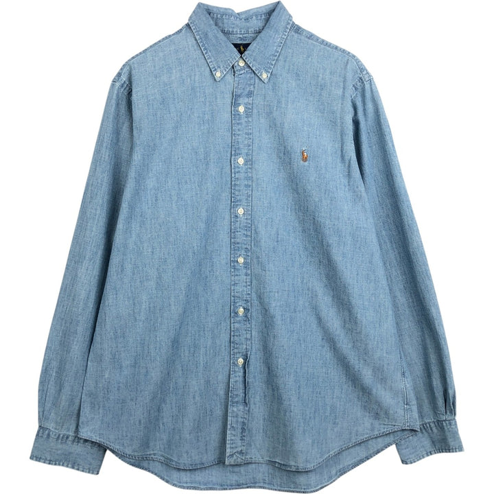 Ralph Lauren button-down long-sleeve chambray shirt, men's size XL (approx.) cotton Blue type light blue Vintage Second Hand