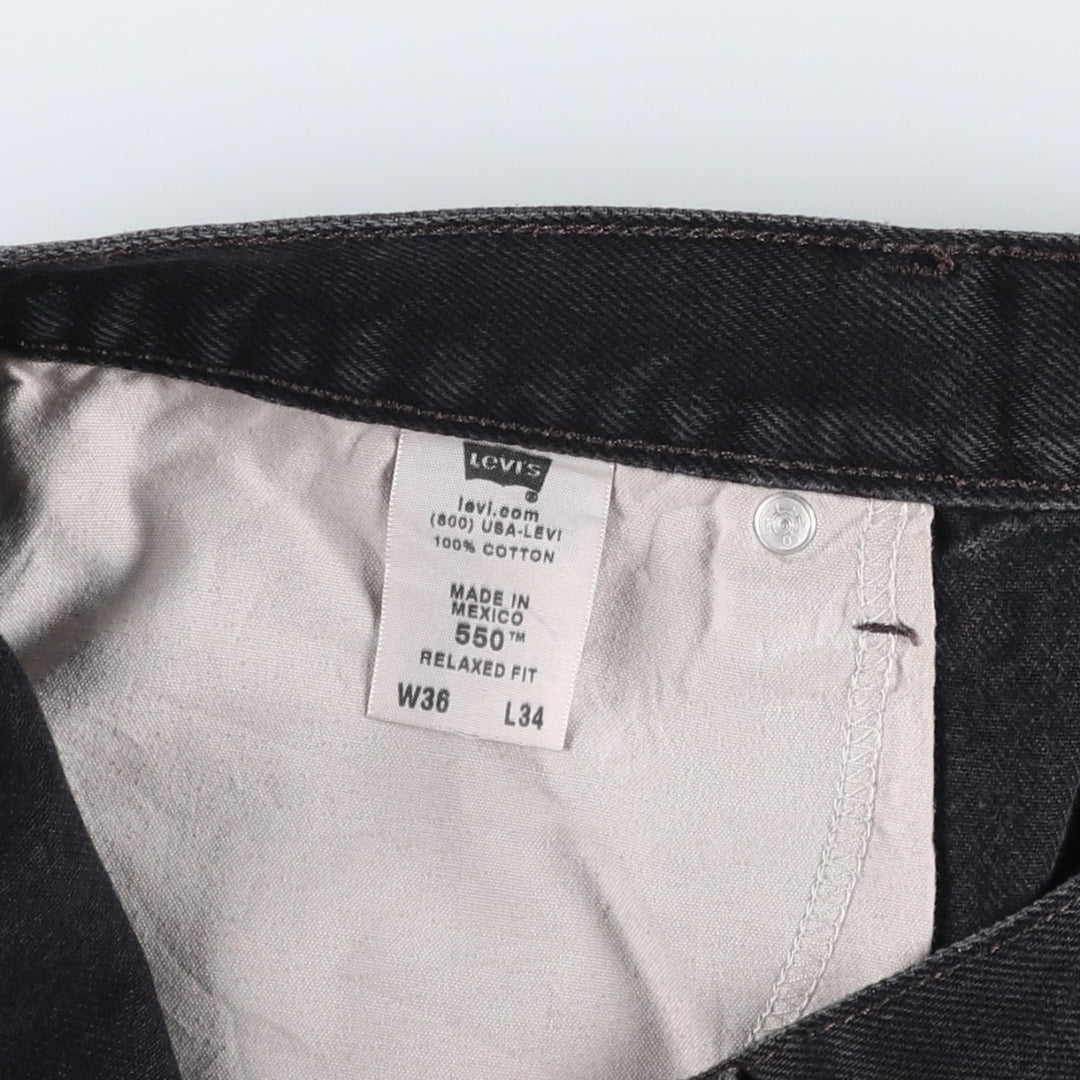 Levi's 550 Regular Fit Black Denim Tapered Jeans (Men's W36 equivalent) cotton black type Vintage Second Hand