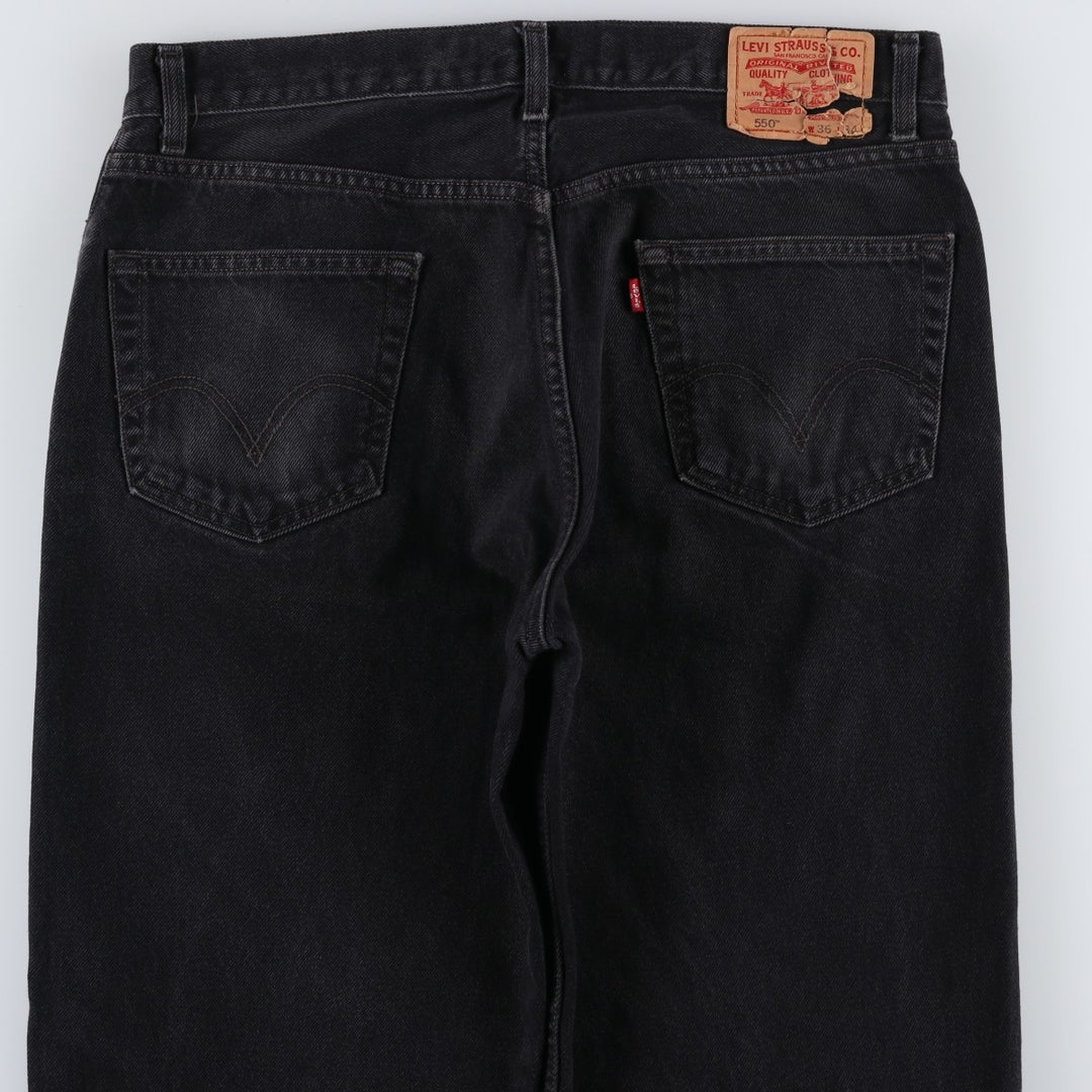 Levi's 550 Regular Fit Black Denim Tapered Jeans (Men's W36 equivalent) cotton black type Vintage Second Hand