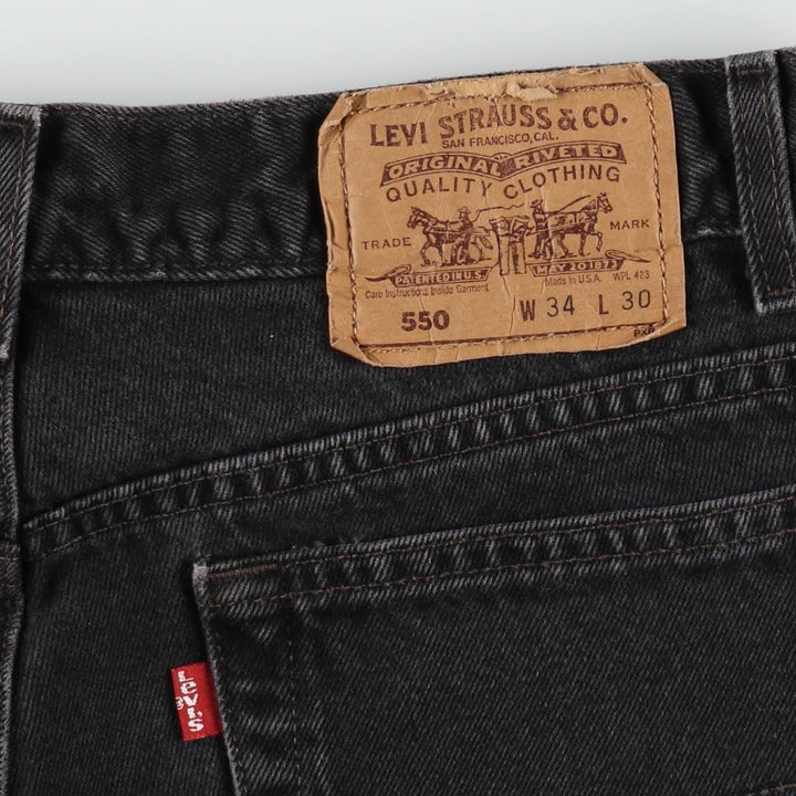 90'S Levi's 550 Relaxed Fit Tapered Black Denim Pants, Made in the USA, Men's Size 33, Vintage cotton black type Vintage Second Hand