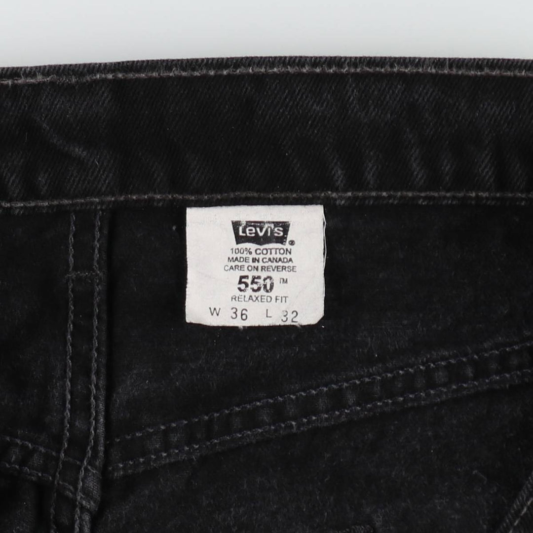 1990'S Levi's 550 Relaxed Fit Black Denim Tapered Jeans, Made in Canada, Men's Size W36 (approx.), Vintage cotton black type Vintage Second Hand