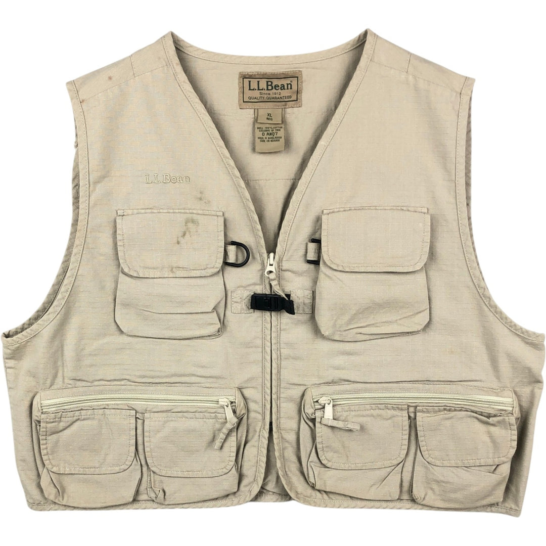 90'S LLBean Ripstop Safari Vest, Men's XL equivalent, Vintage cotton Khaki type beige Vintage Second Hand