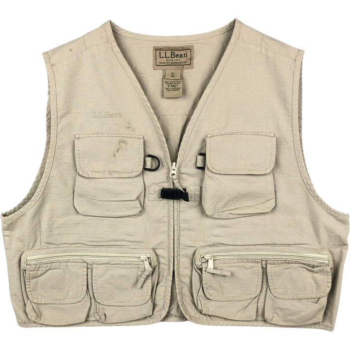 90'S LLBean Ripstop Safari Vest, Men's XL equivalent, Vintage cotton Khaki type beige Vintage Second Hand