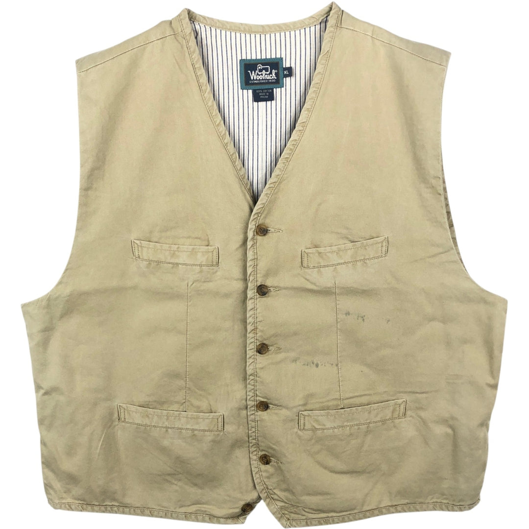 90'S WOOLRICH Safari Vest, Men's XL, Vintage polyester Khaki type beige Vintage Second Hand