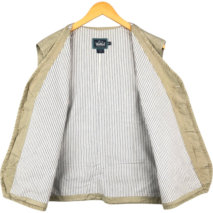 90'S WOOLRICH Safari Vest, Men's XL, Vintage polyester Khaki type beige Vintage Second Hand