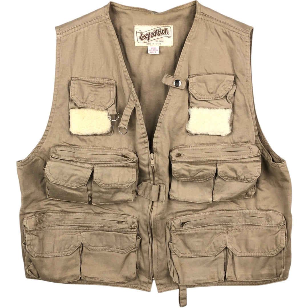 1980'S Expedition Fishing Vest, Men's Size L (approx.), Vintage cotton Beige type Vintage Second Hand