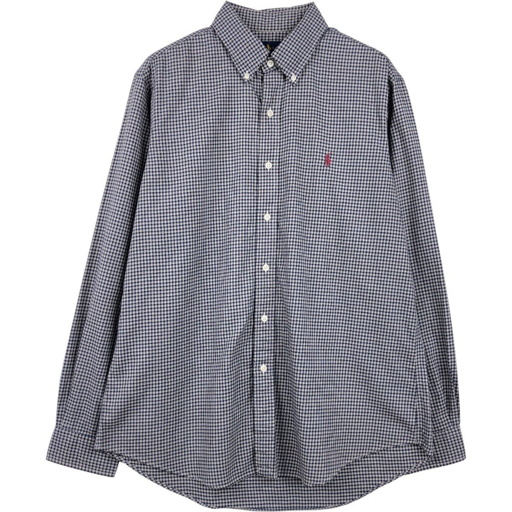 Ralph Lauren long sleeve button down check shirt, men's size L cotton navy blue type Vintage Second Hand