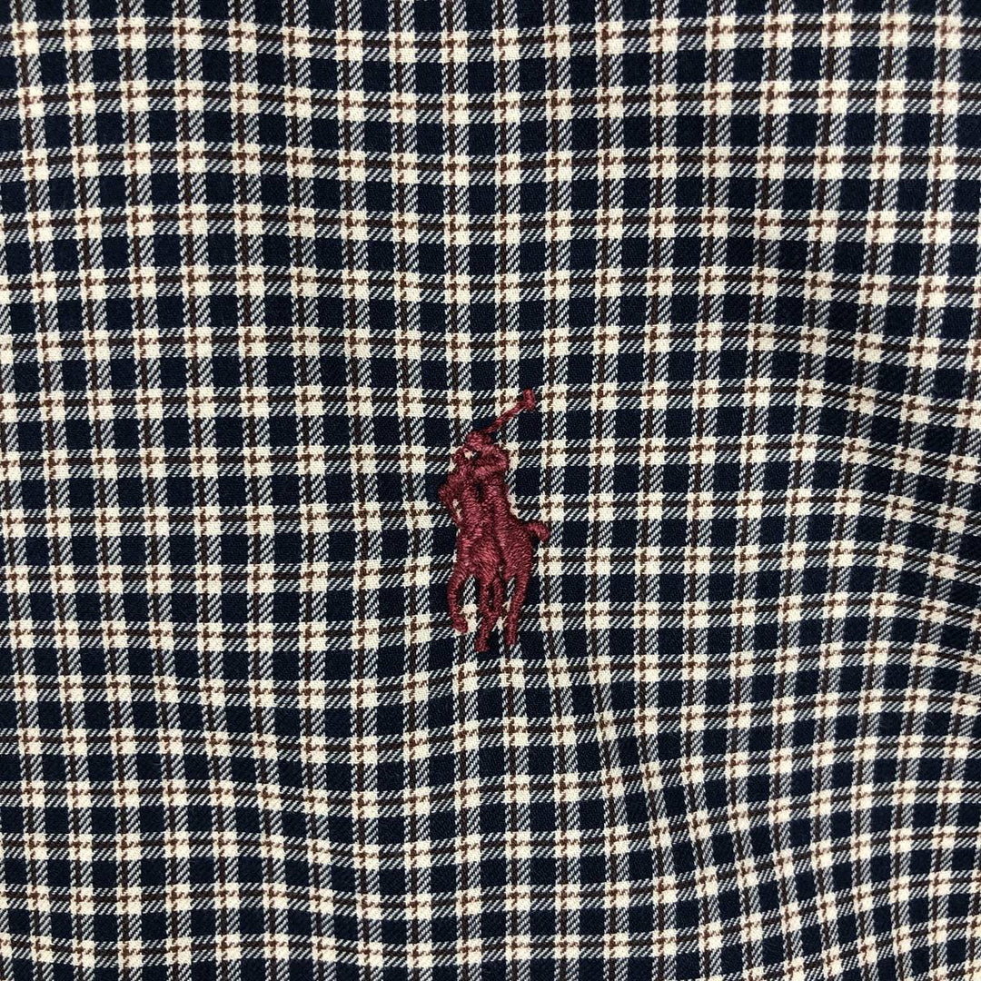 Ralph Lauren long sleeve button down check shirt, men's size L cotton navy blue type Vintage Second Hand