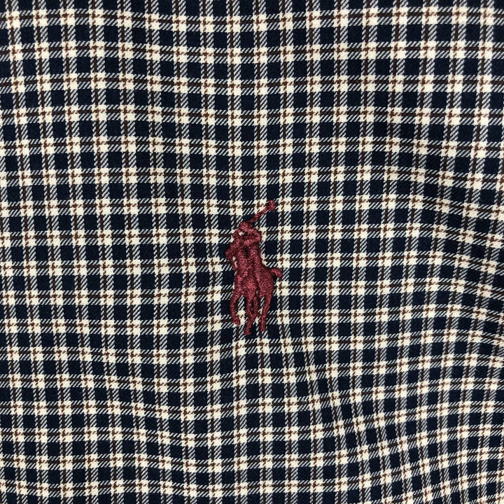 Ralph Lauren long sleeve button down check shirt, men's size L cotton navy blue type Vintage Second Hand