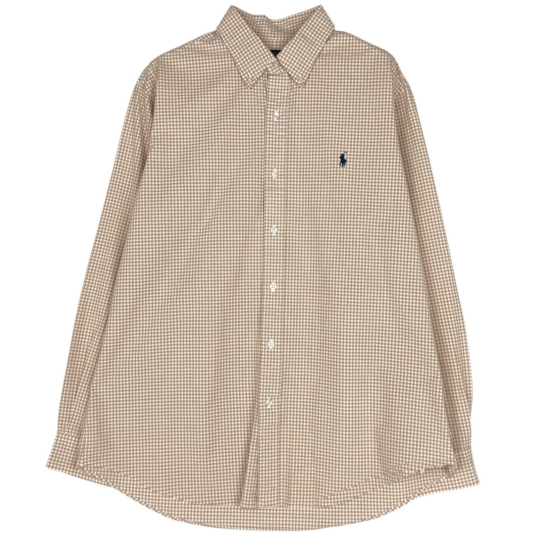 Ralph Lauren POLO RALPH LAUREN CLASSIC FIT Gingham Check Long Sleeve Button-Down Check Shirt, Men's Size L (approx.) cotton Beige type Vintage Second Hand
