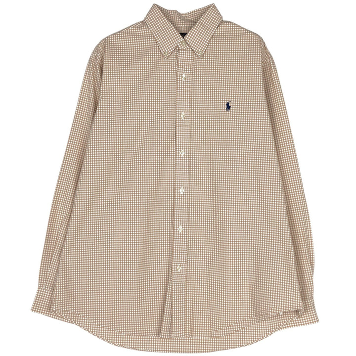 Ralph Lauren POLO RALPH LAUREN CLASSIC FIT Gingham Check Long Sleeve Button-Down Check Shirt, Men's Size L (approx.) cotton Beige type Vintage Second Hand