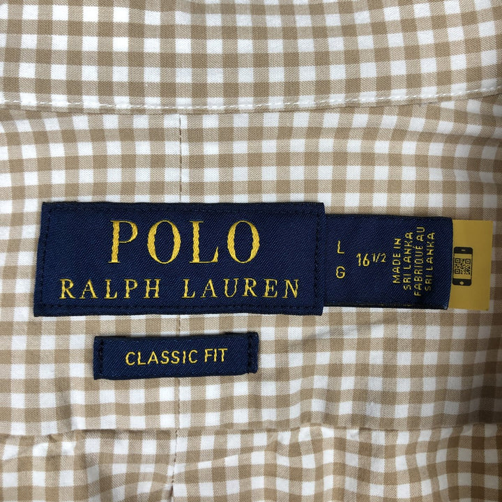 Ralph Lauren POLO RALPH LAUREN CLASSIC FIT Gingham Check Long Sleeve Button-Down Check Shirt, Men's Size L (approx.) cotton Beige type Vintage Second Hand