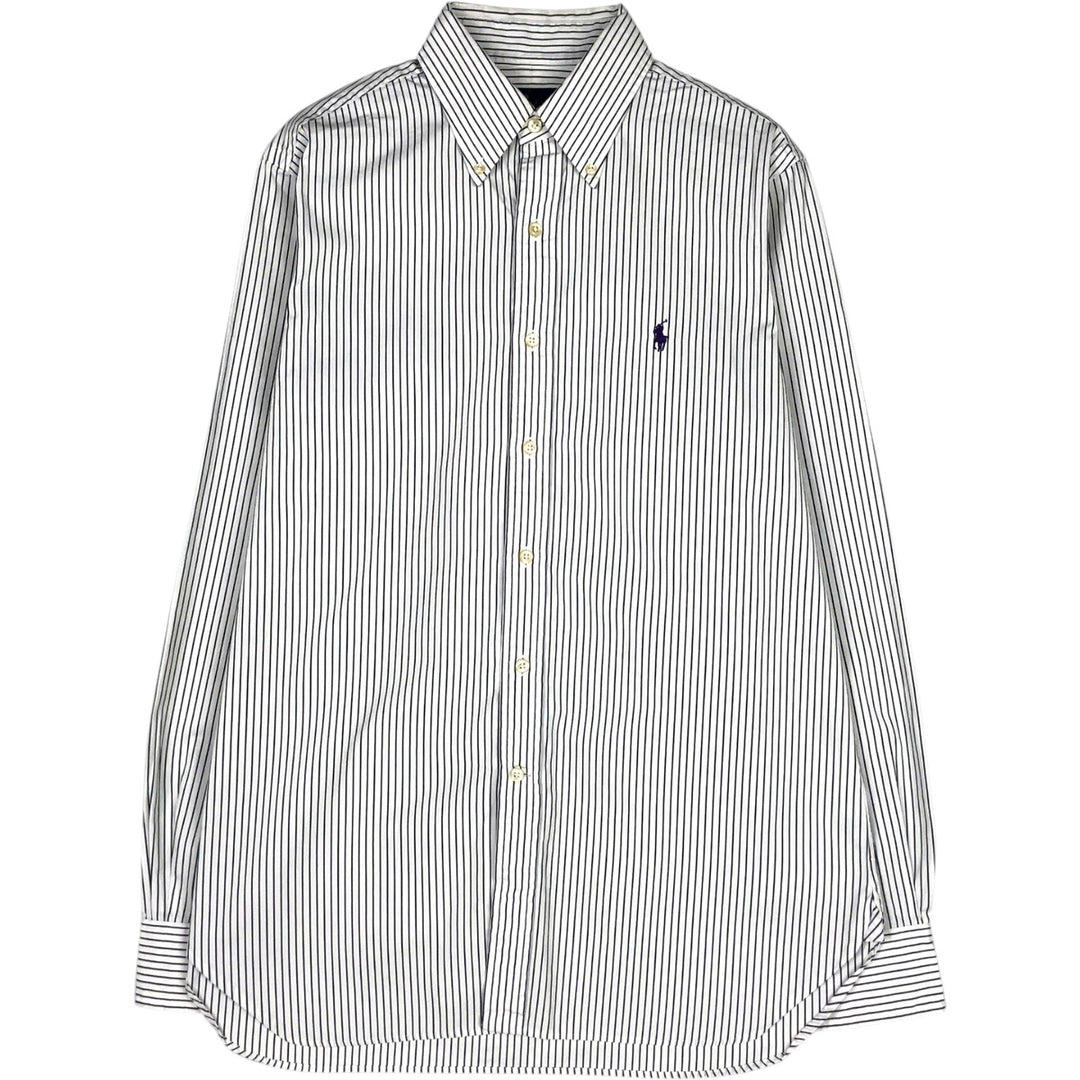 Ralph Lauren long sleeve button down striped shirt, men's size M cotton white type Vintage Second Hand