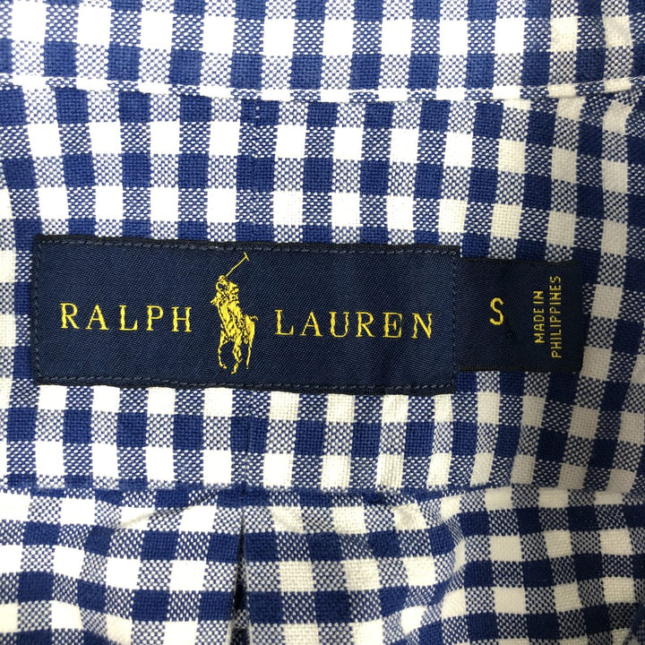 Ralph Lauren gingham check long sleeve button-down check shirt, men's size S cotton blue type Vintage Second Hand