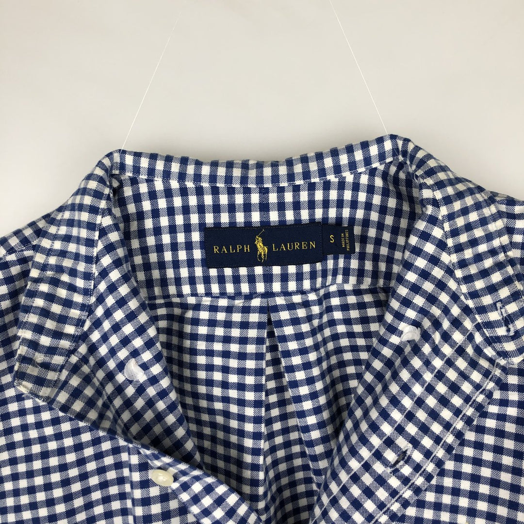Ralph Lauren gingham check long sleeve button-down check shirt, men's size S cotton blue type Vintage Second Hand
